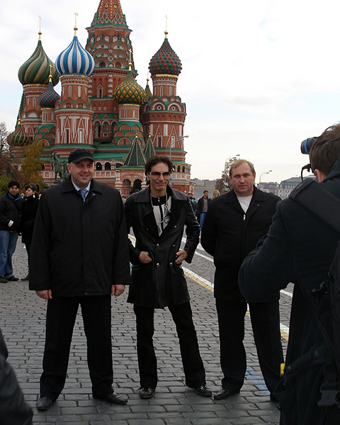 Steve Vai with fans on the Red Square in Moscow, Russia.