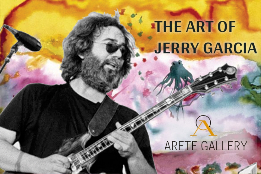 Jerry Garcia over his painting Feeding in the Light